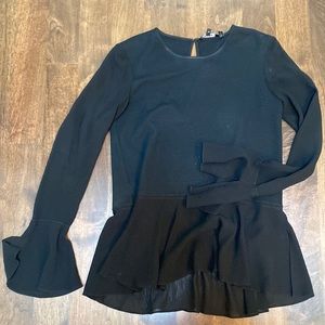 Theory black top with sheer flowy sleeve and bottom